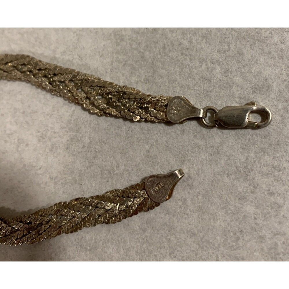 Vintage Sterling Silver Wide Textured Braided Herringbone Bracelet 8mm 7.25” - Picture 4 of 6